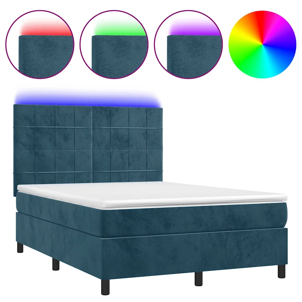 Letto a Molle con Materasso e LED Blu Scuro 140x200 cm