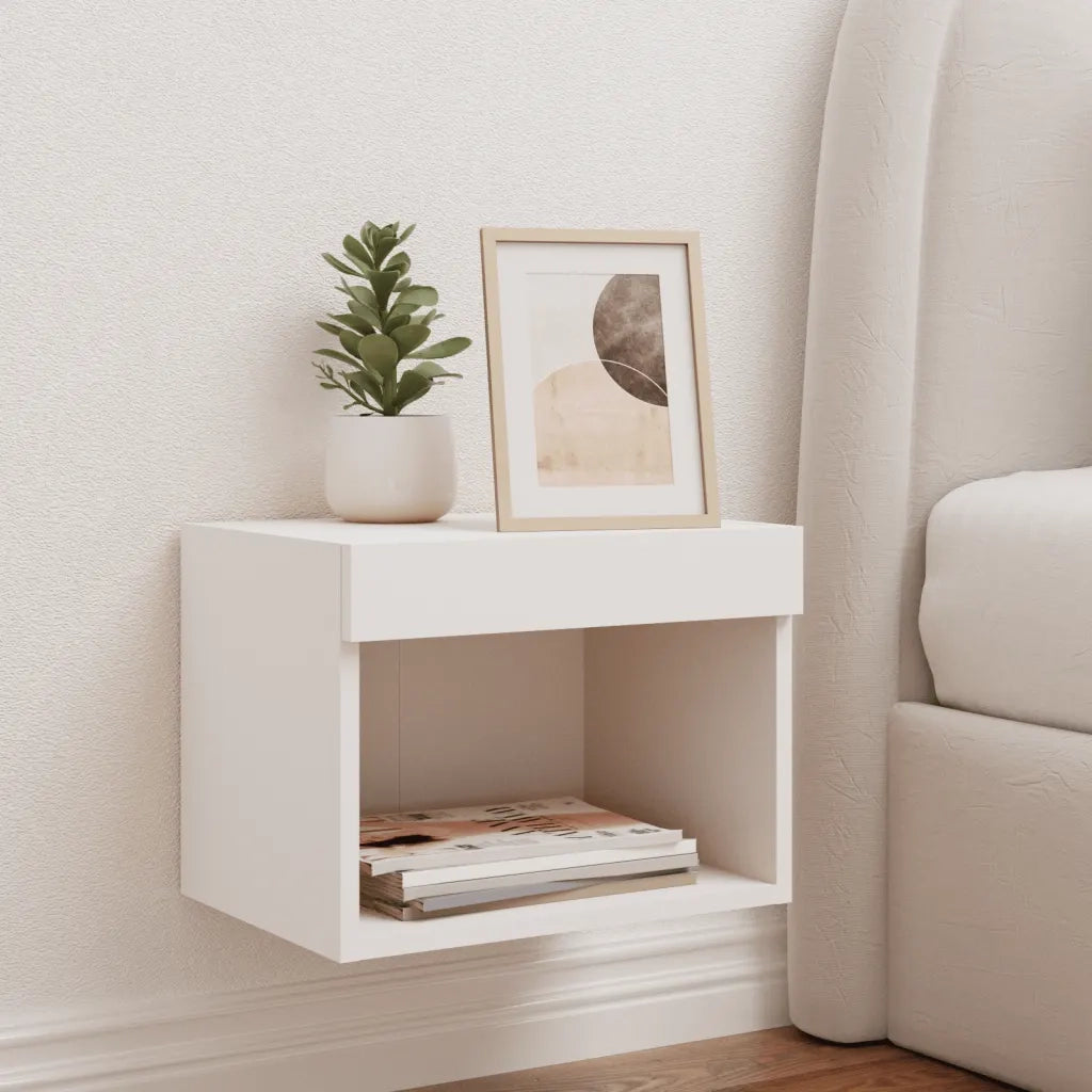 Comodino | Armadio da Notte | Mobiletto da notte con Luci LED a Parete Bianco