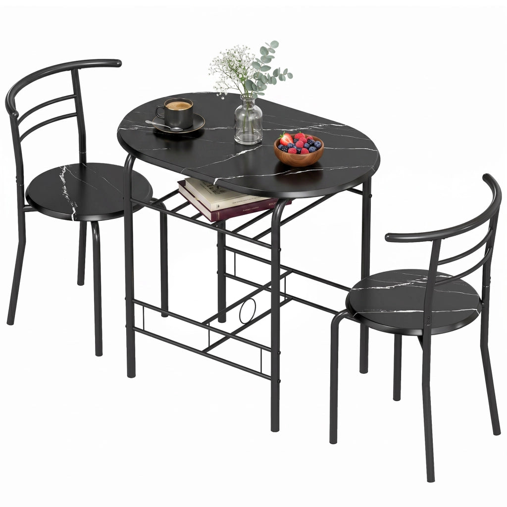 Set tavolo pranzo 3 pezzi con sedie 2 persone scaffale nero effetto marmo ¨C Xylo