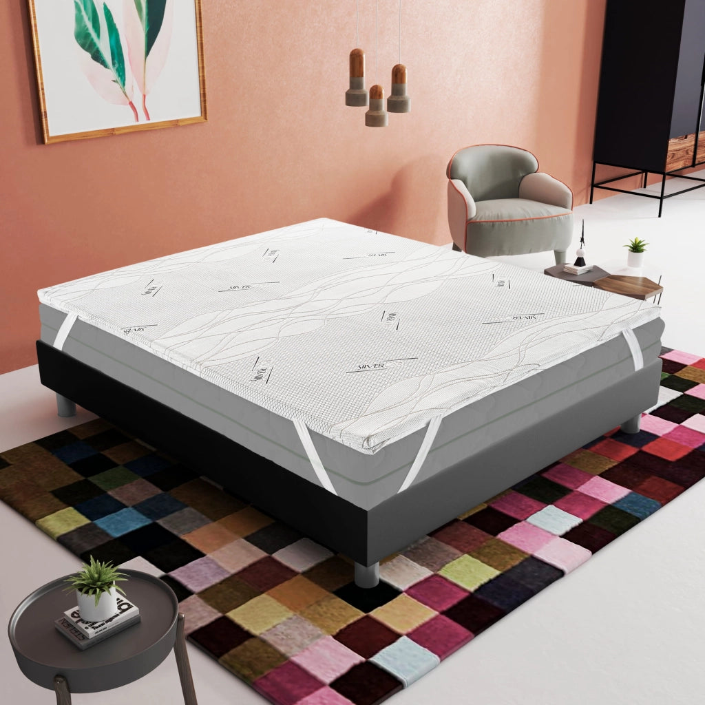 Topper Singolo 90x200 in memory foam 5 cm con rivestimento Silver Fresh completamente sfoderabile