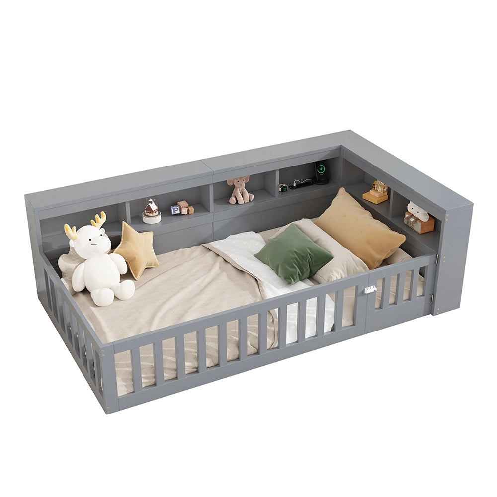 Daybed - Xylo - 90x200 cm USB balaustra grigio