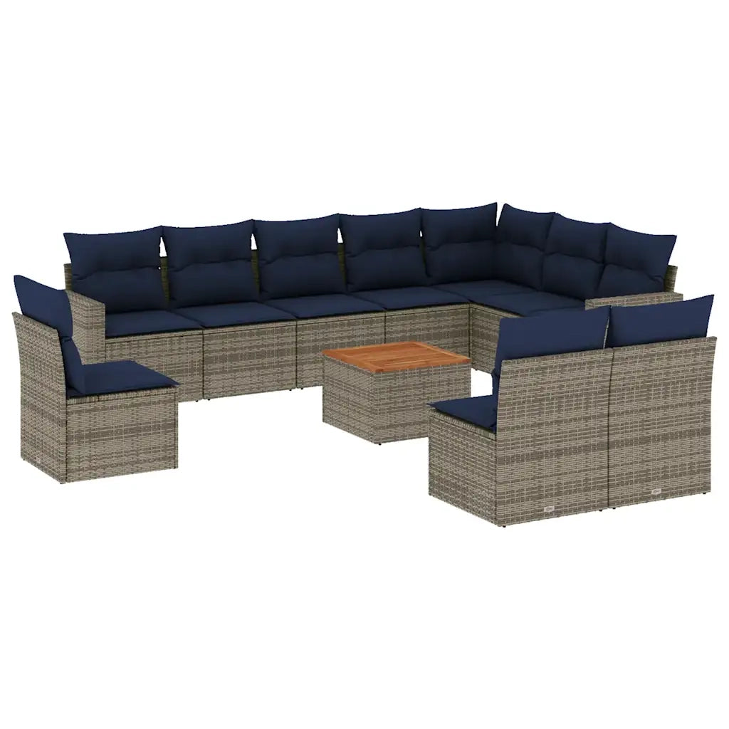 Set Divani da Giardino 11 pz con Cuscini in Polyrattan Grigio 3256509