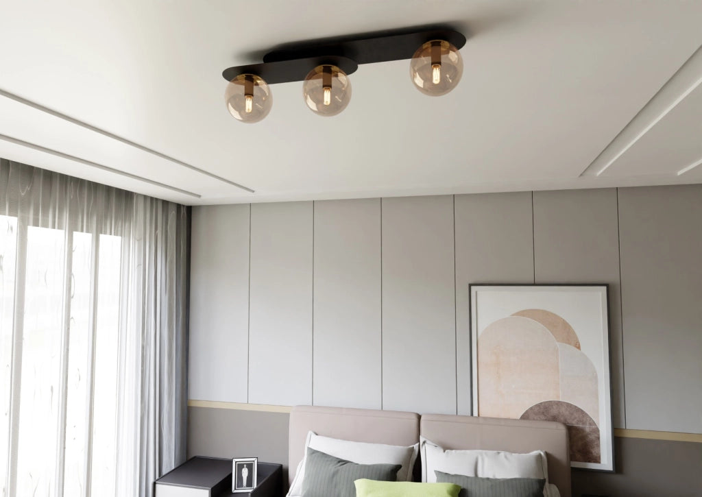 Plafoniera Emibig PLAZA 3 luci E14 metallo 70cm nero/miele