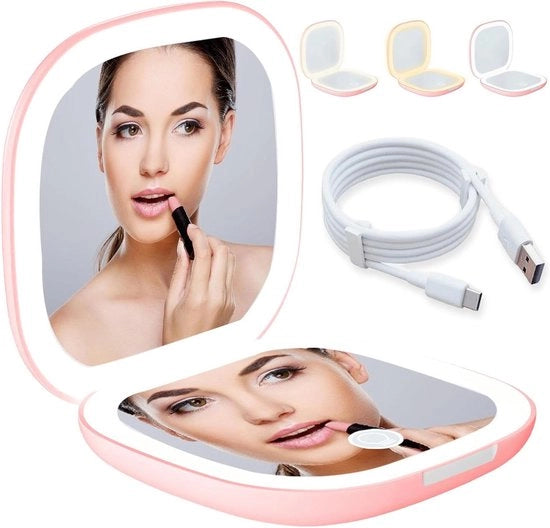 Specchio da pavimento con ingrandimento 1X/10x e luce LED - Rosa, pieghevole con illuminazione regolabile