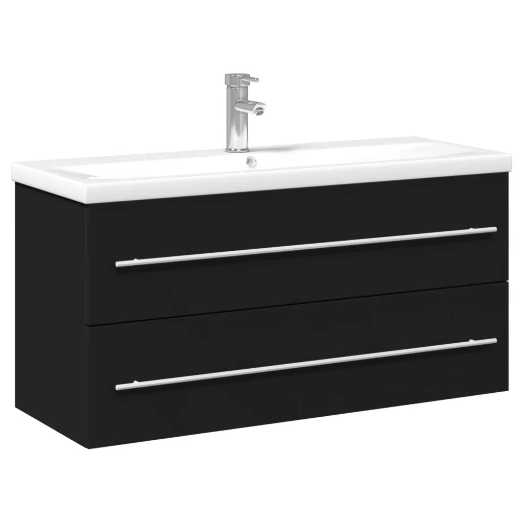 Mobiletto da bagno sospeso 100 x 38,5 x 48 cm con pratico vano contenitore design moderno legno nero 02_0055545