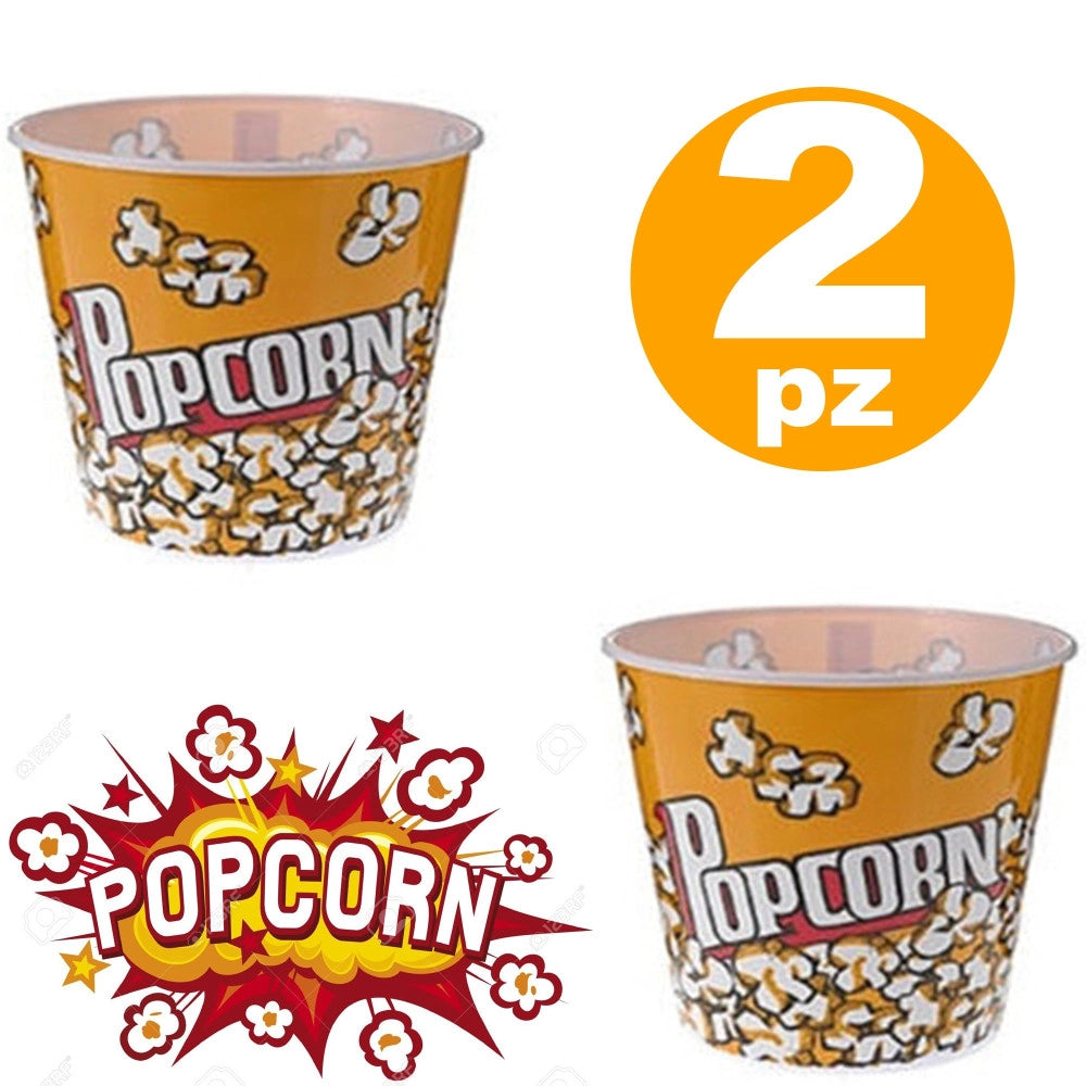 Trade Shop - 2 Contenitore Per Pop Corn Ciotola Rigida Bicchiere Riutilizzabile Festa Cinema -