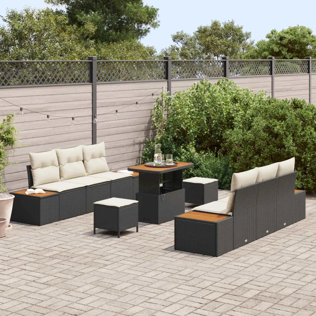 Set Divano da Giardino con cuscino 9 pcs Nero e Crema 3363260