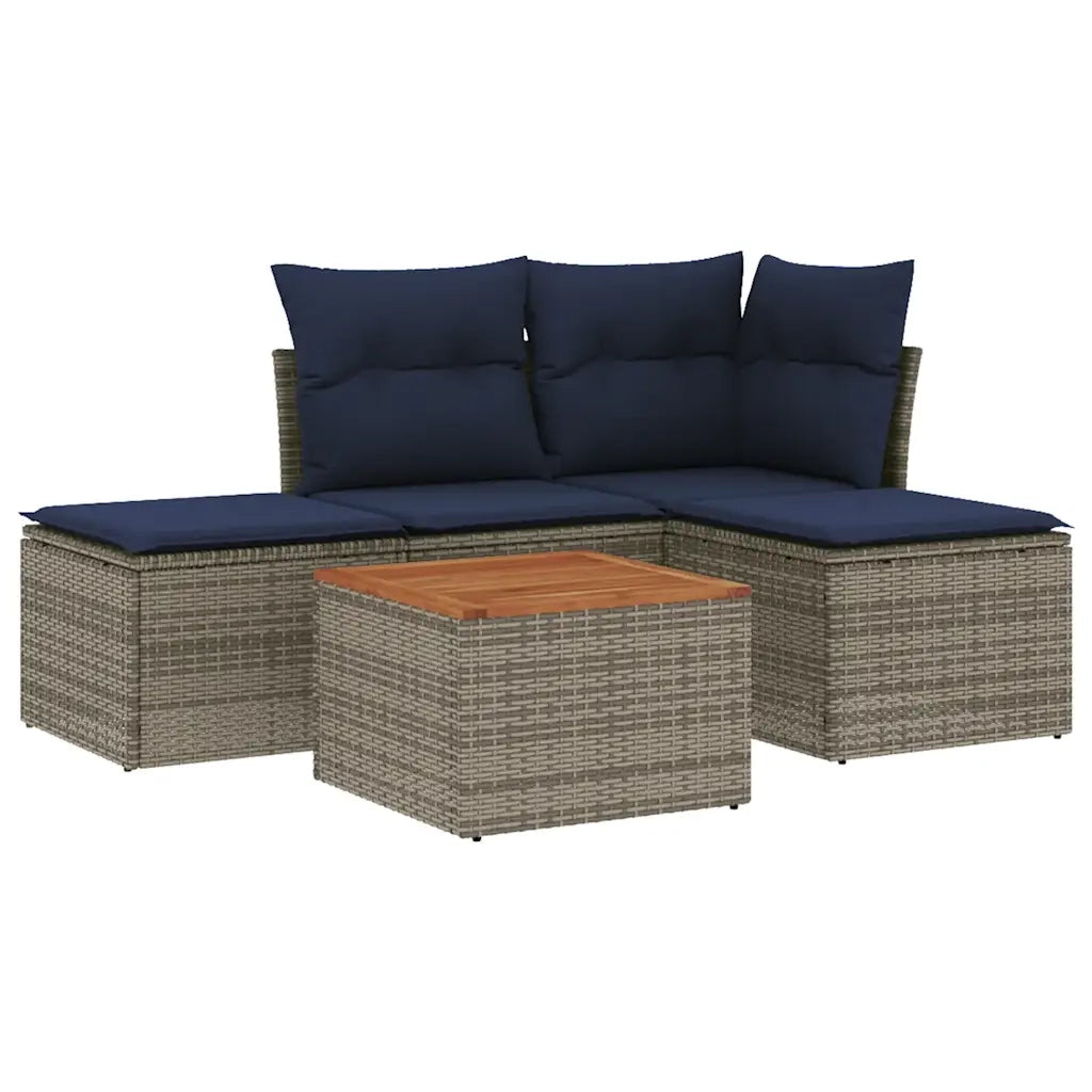 Set Divani da Giardino 5 pz con Cuscini Grigio in Polyrattan 3255921