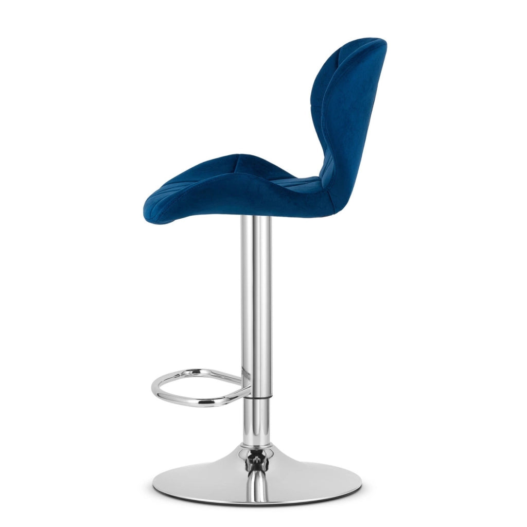Sgabello da bar West in velluto blu e base cromata