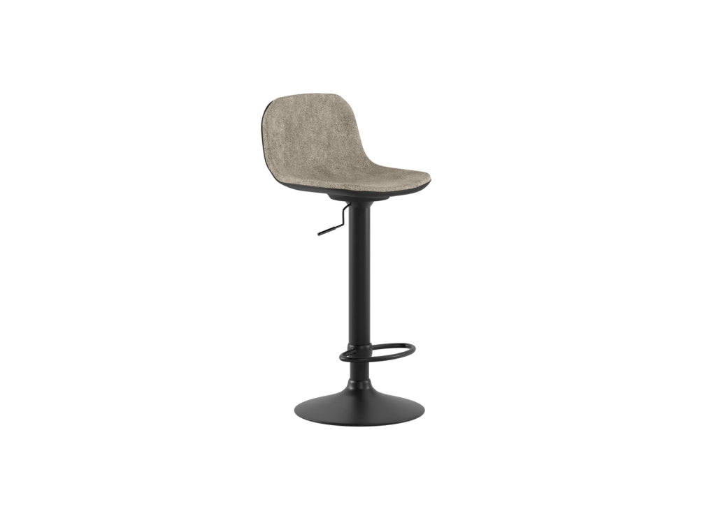 Sgabello Moderno Teo con Alzata a Gas, Rivestimento in Microfibra Beige e Struttura in Metallo Nero, Seduta Regolabile in Altezza