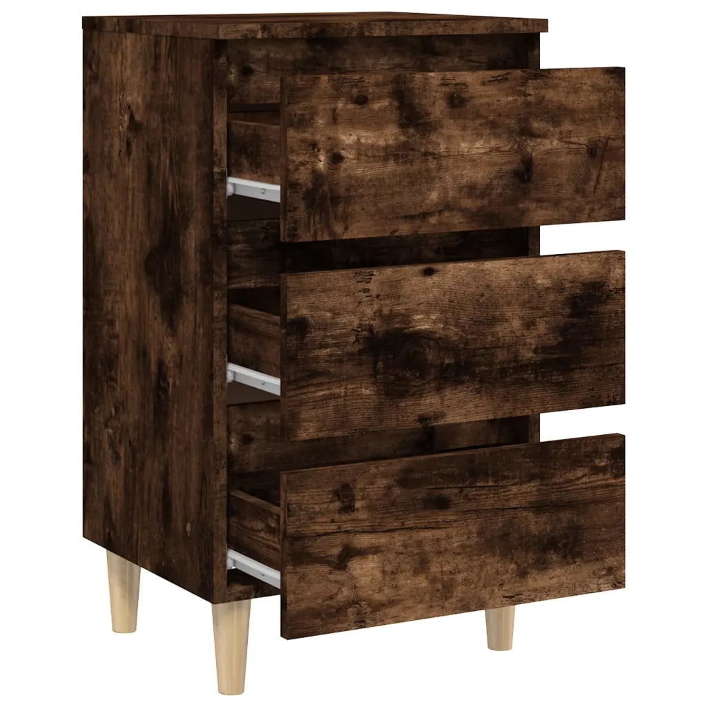 Set di 2 Comodini | Armadio da Notte | Mobiletto da notte con Gambe in Legno Massello Rovere Fumo 40x35x69cm