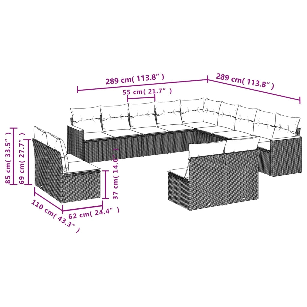 Set Divani da Giardino 13pz con Cuscini Nero in Polyrattan 3226483