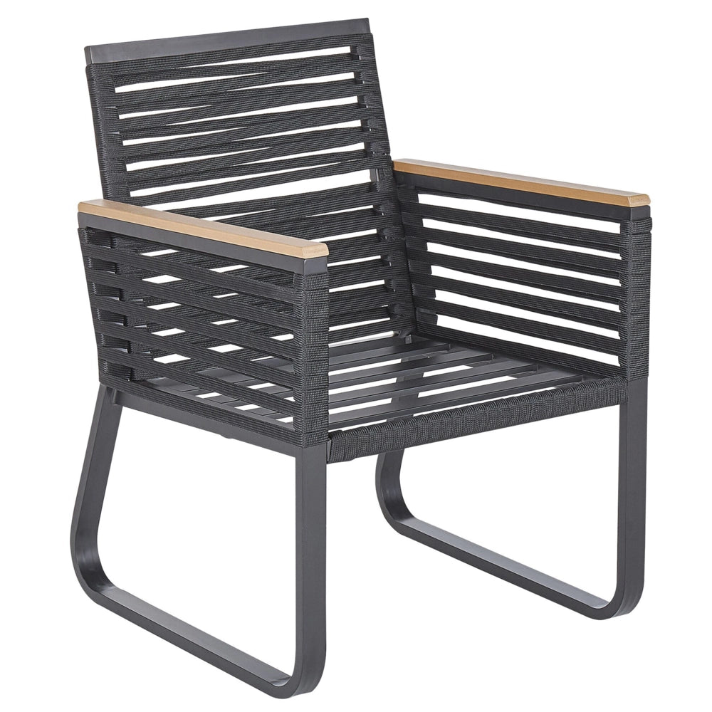 Set di 2 Sedie da Pranzo da Giardino Struttura in Metallo Nero con Cuscini in Corda Design Industriale Moderno
