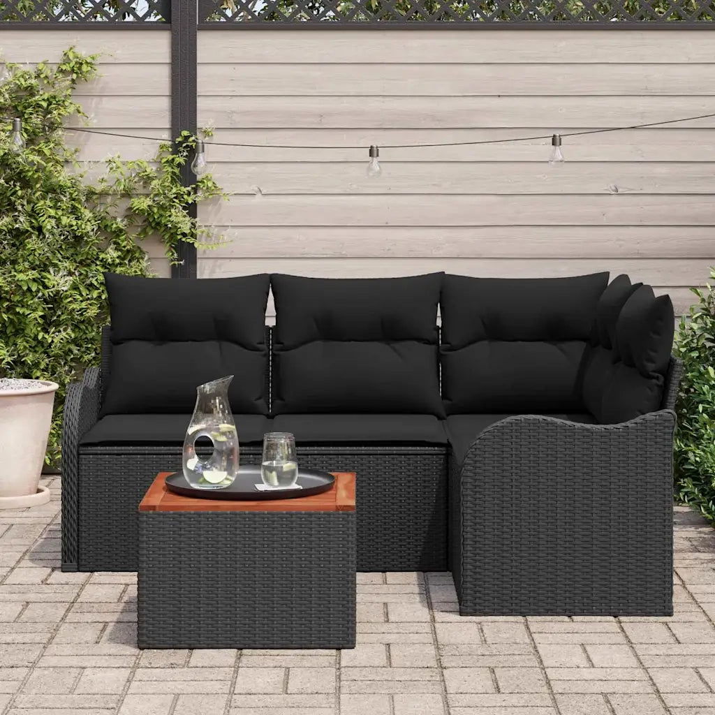Set Divano da Giardino con cuscino 5 pcs Nero polyrattan