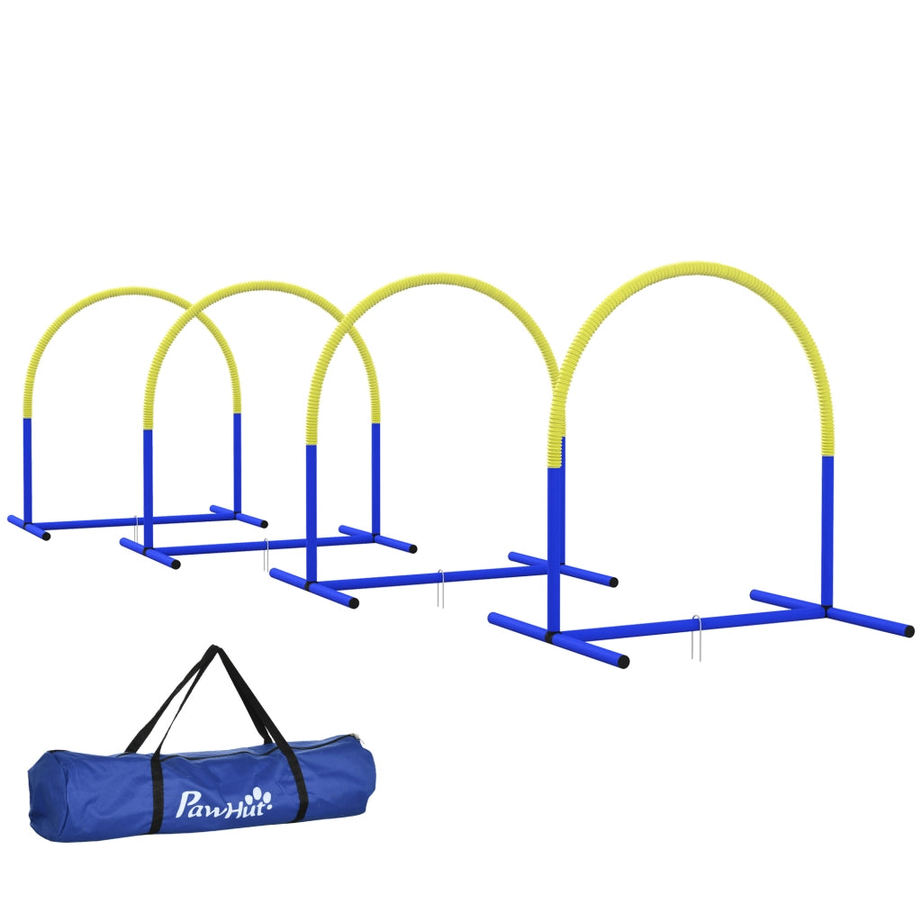 Set Agility Dog con 4 Archi Componibili e Borsa da Trasporto Blu e Giallo