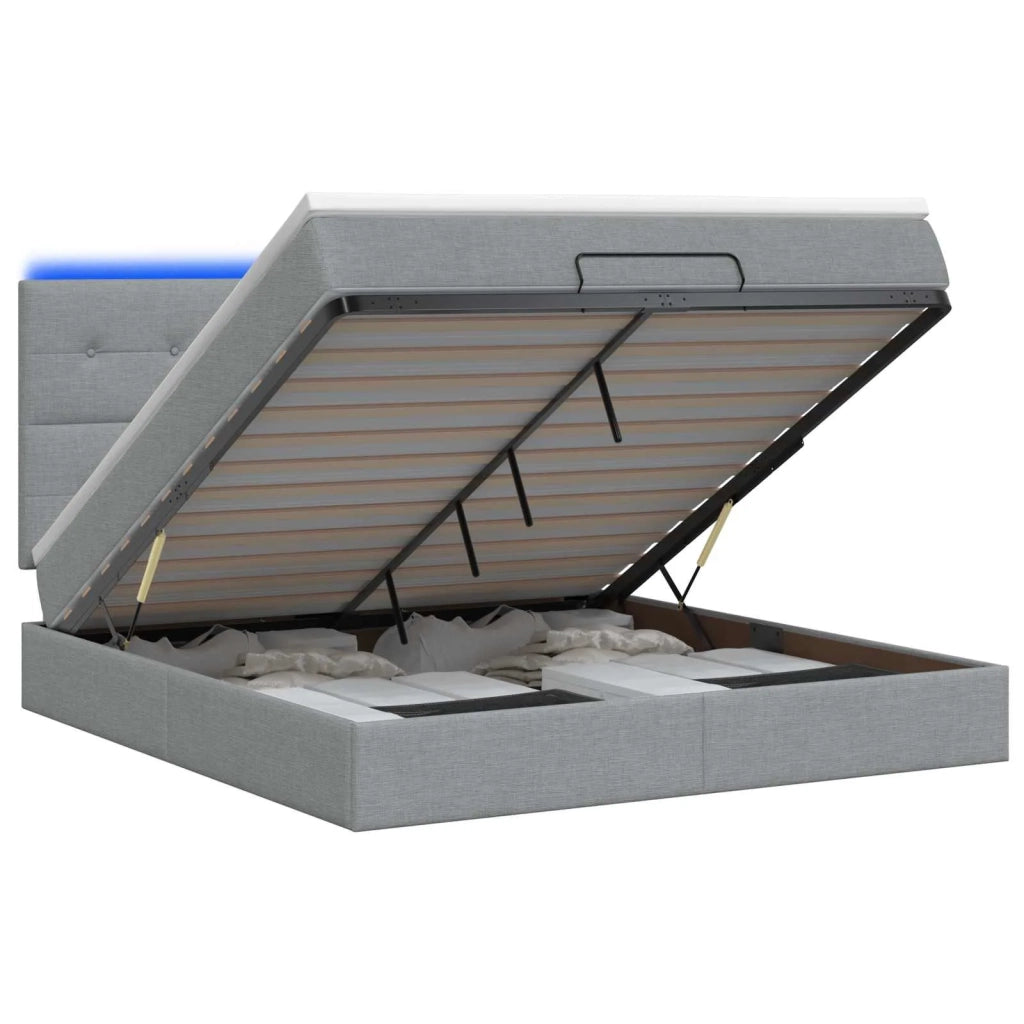 Letto Ottomano con Materasso e LED Grigio Chiaro 140 x 190 cm 3458069