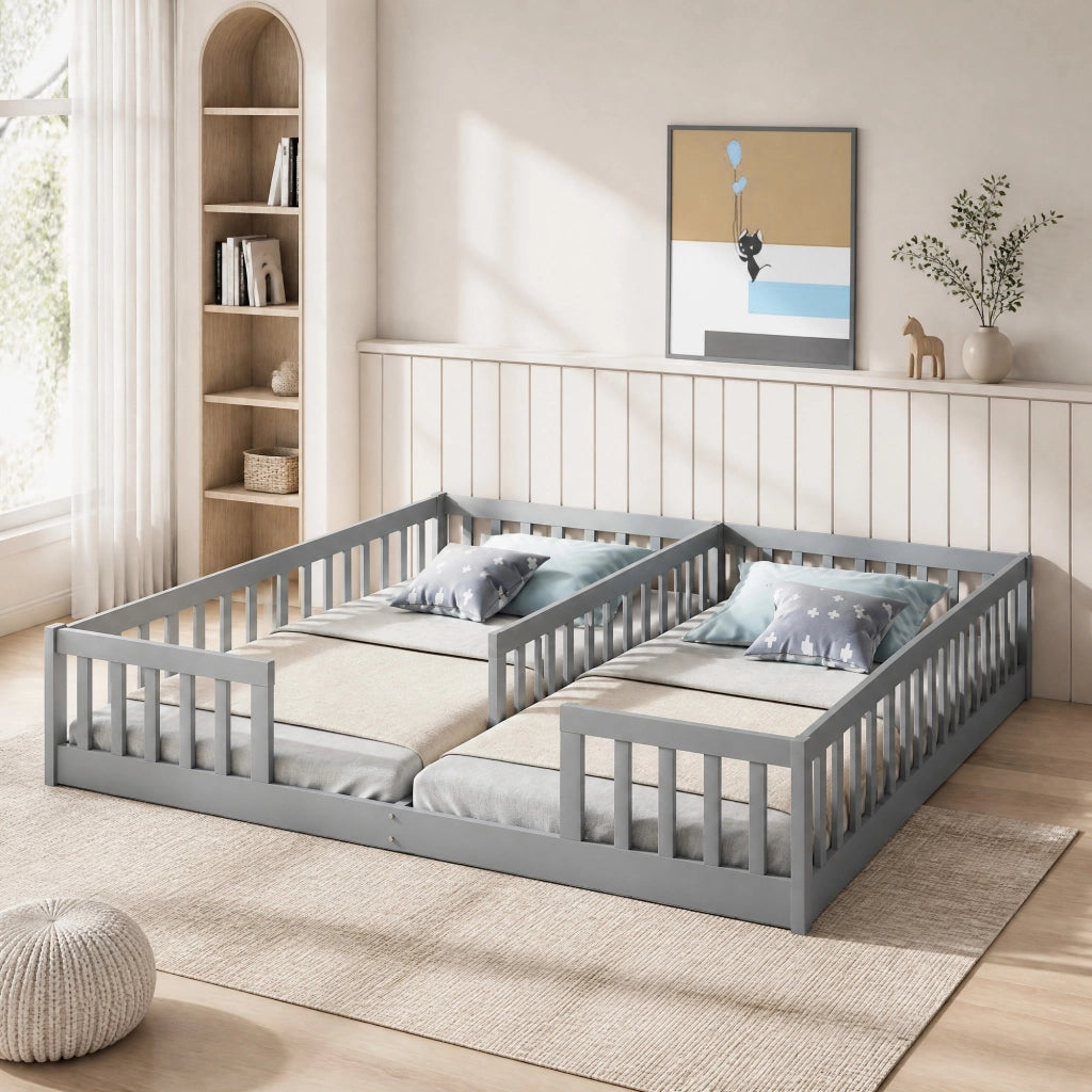 LETTO per bambini 90x200 cm con sponde, in pino e MDF, Grigio