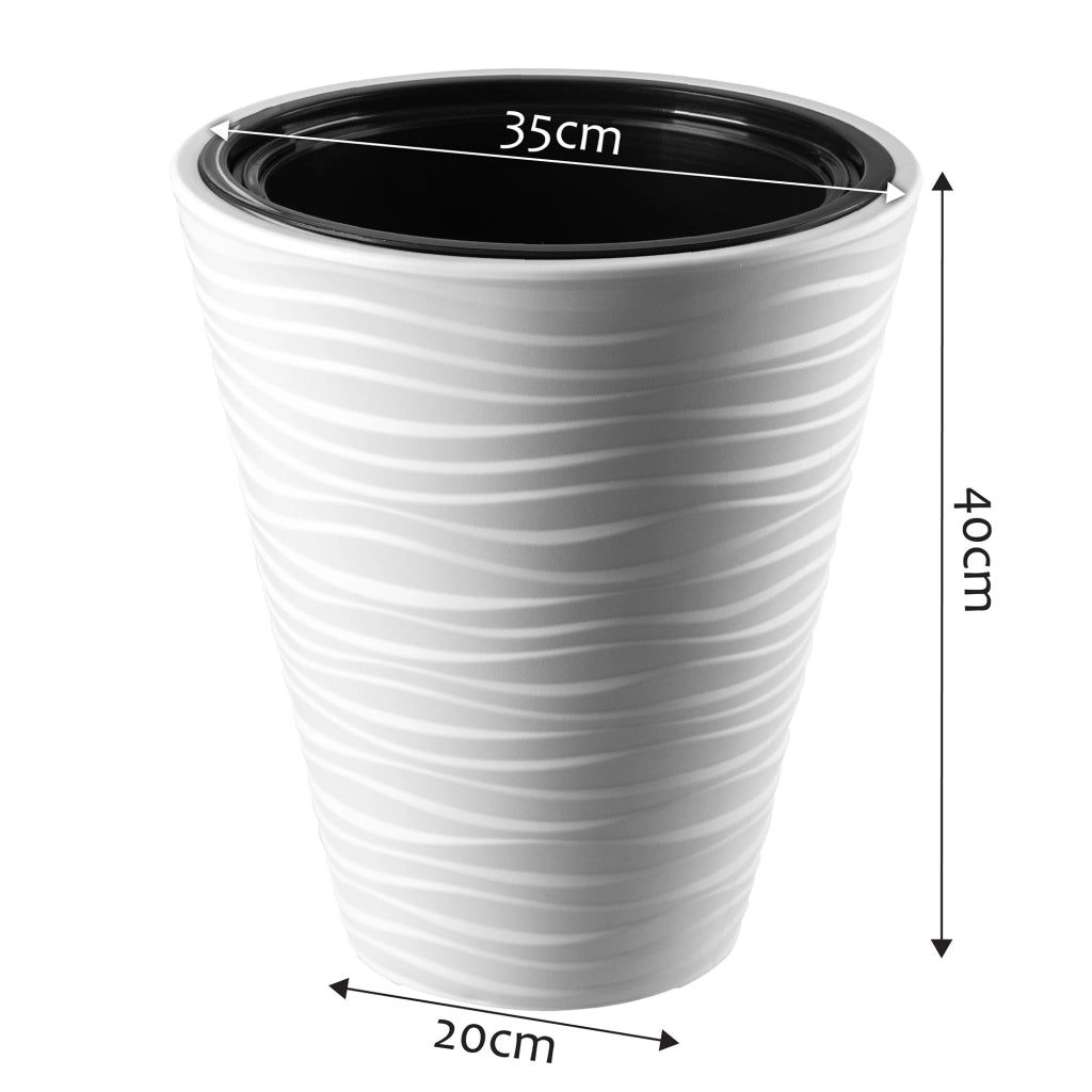 Vaso da fiori KADAX 35 cm con coperchio e inserto, in plastica bianca.