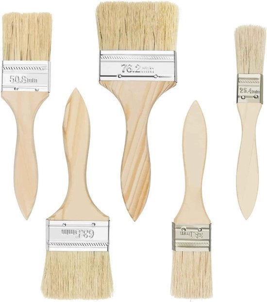 Set di 5 pennelli a olio - manico in legno - diverse misure