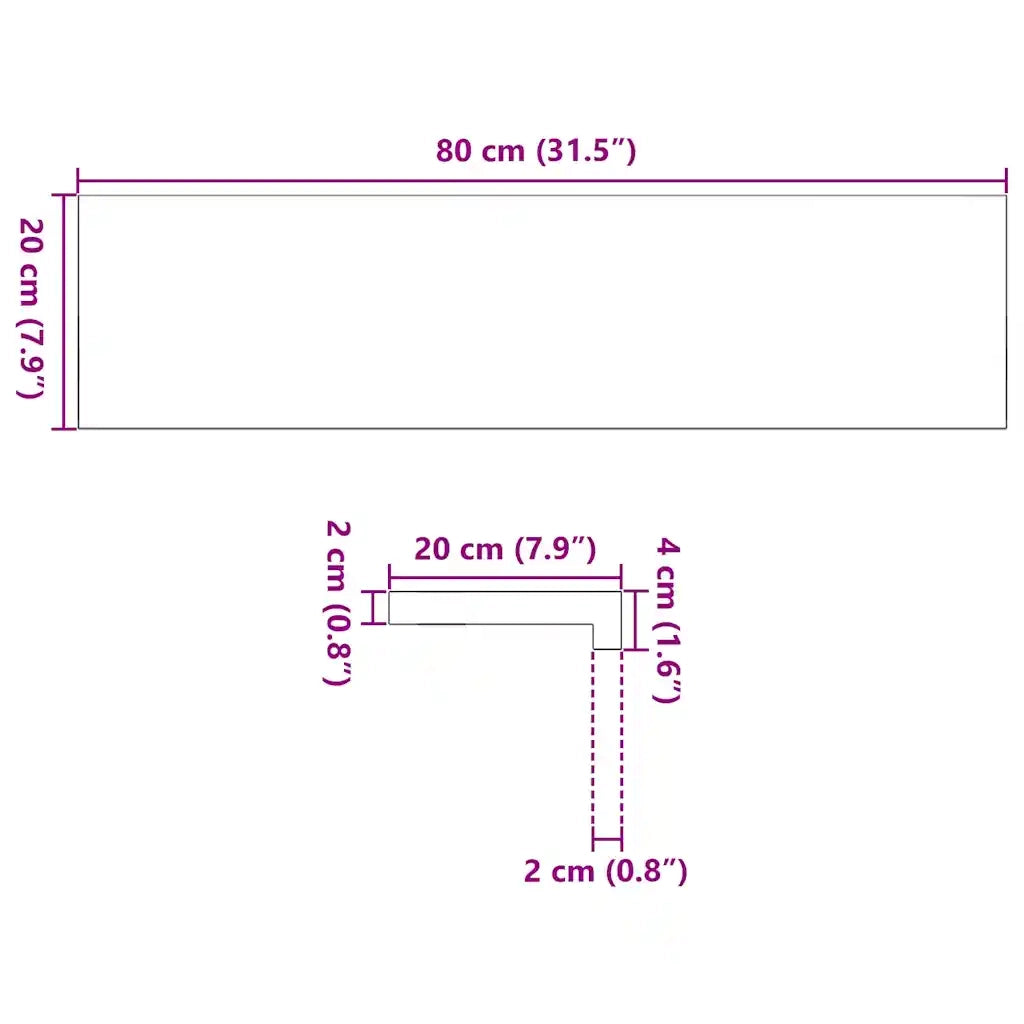 Davanzali 2 pz Non Trattati 80x20x2 cm Legno Massello di Rovere 4009094