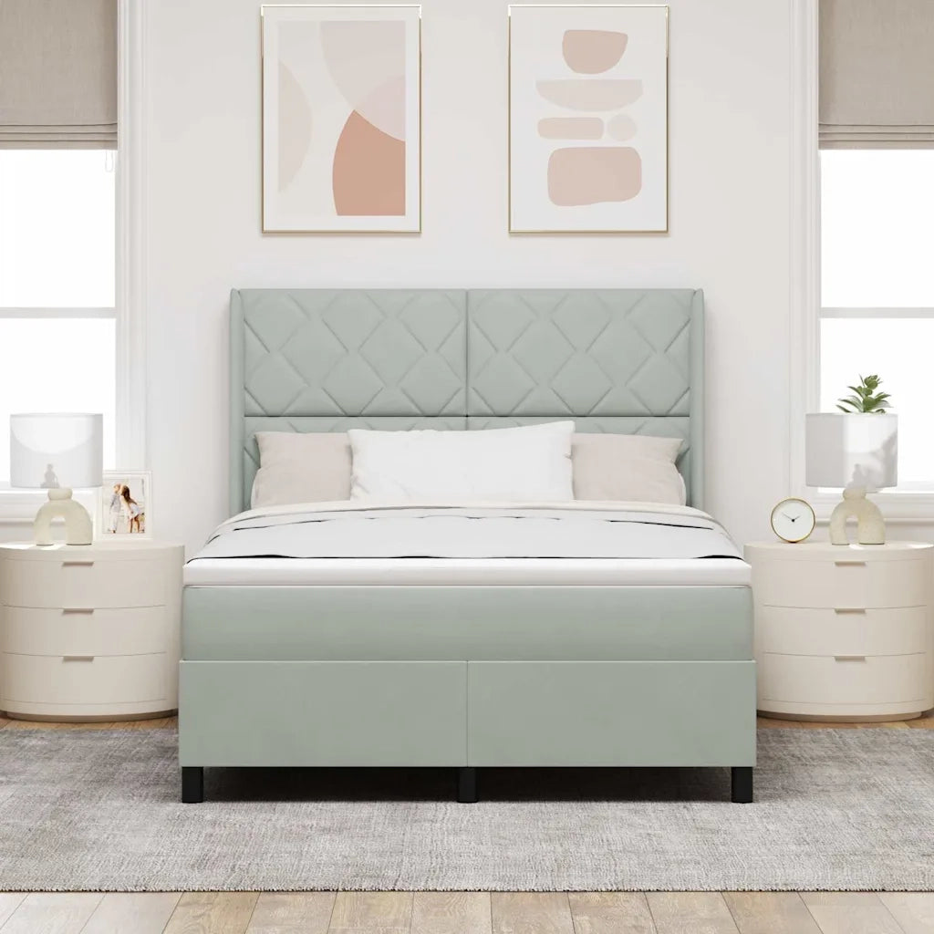 Letto a molle con testiera Grigio chiaro 140 x 190 cm Velluto