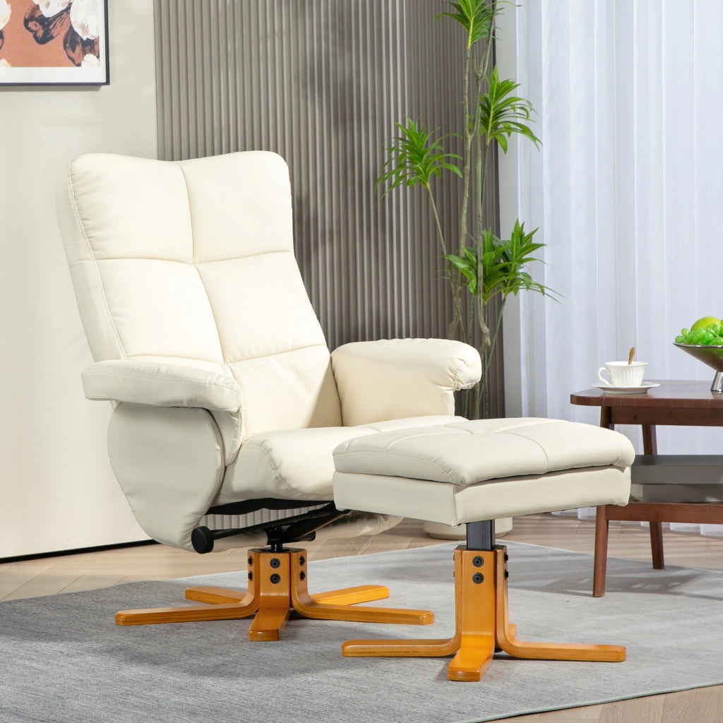 Poltrona relax girevole 360¡ã con poggiapiedi reclinabile ¨C Xylo ¨C tessuto crema 80x86x99