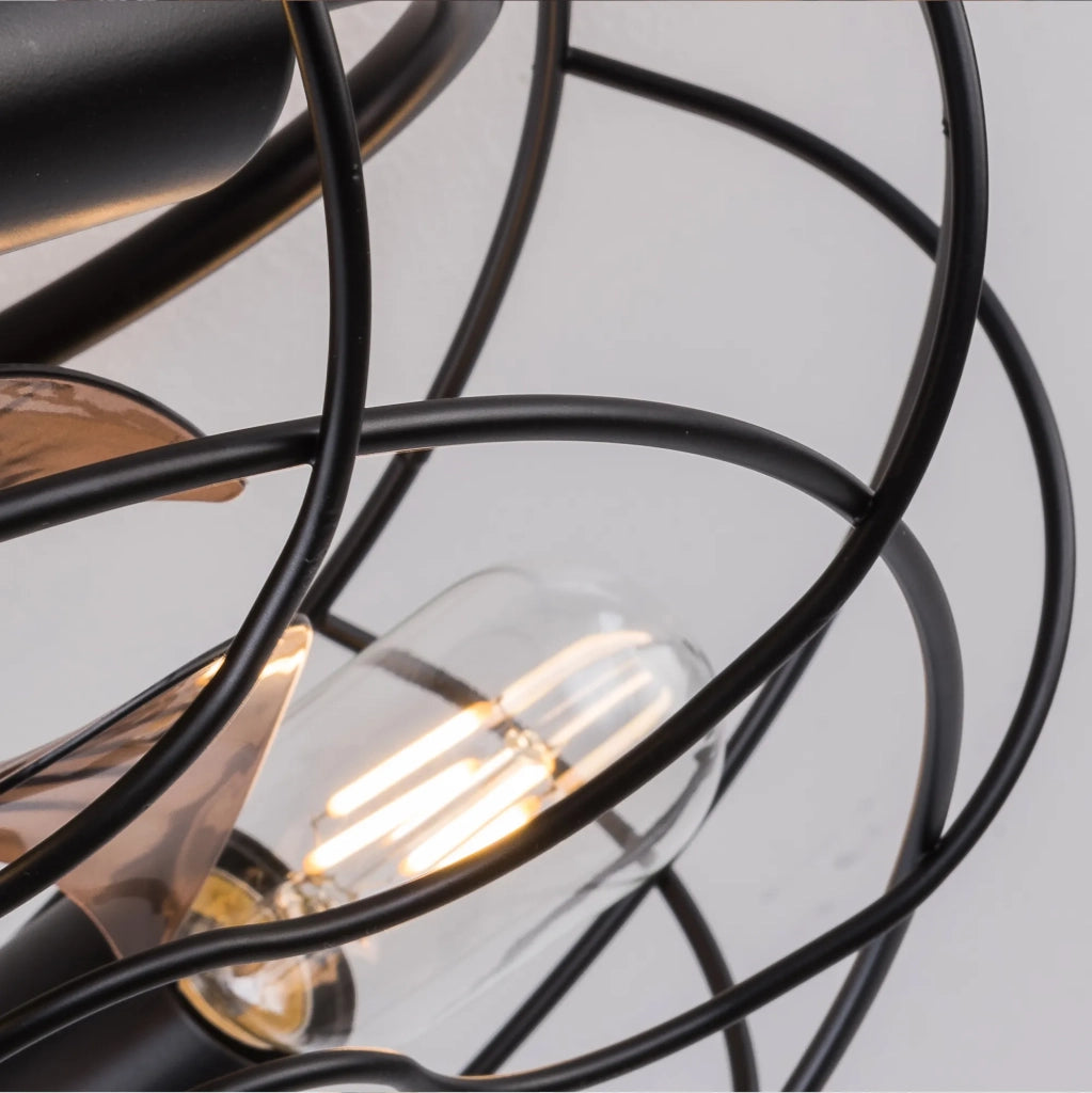 Ventilatore da soffitto industriale nero 19 pollici con luce, motore reversibile a 6 velocità, montaggio a filo e telecomando, stile fattoria per piccoli ambienti