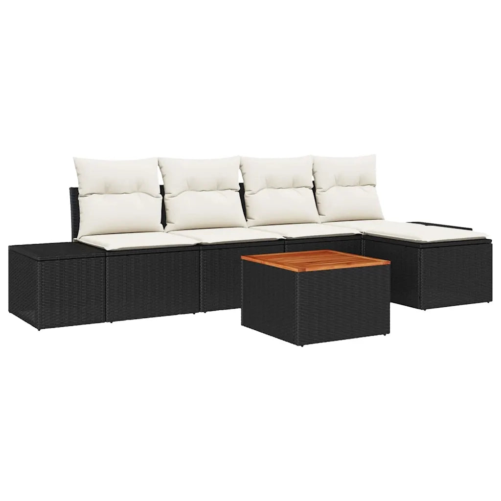 Set Divano da Giardino 6 pcs Nero e Crema polyrattan