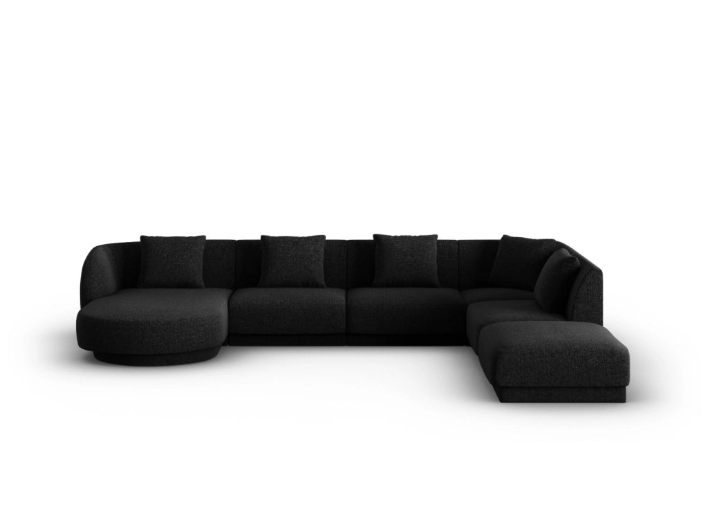Cosmopolitan Design - Divano panoramico destro "Tulum" 6 posti in ciniglia nero 