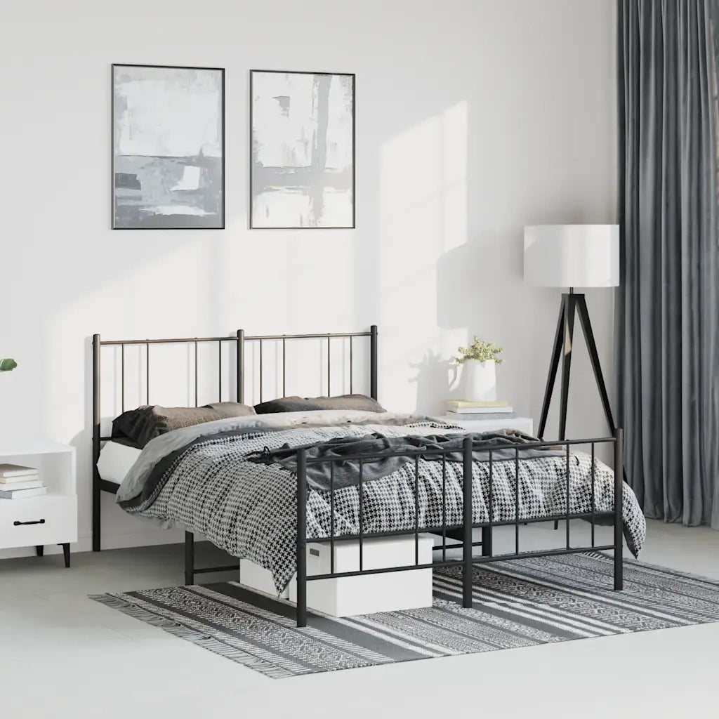 Letto matrimoniale | Letto per adulti | Giroletto con Testiera e Pediera Metallo Nero 150x200 cm