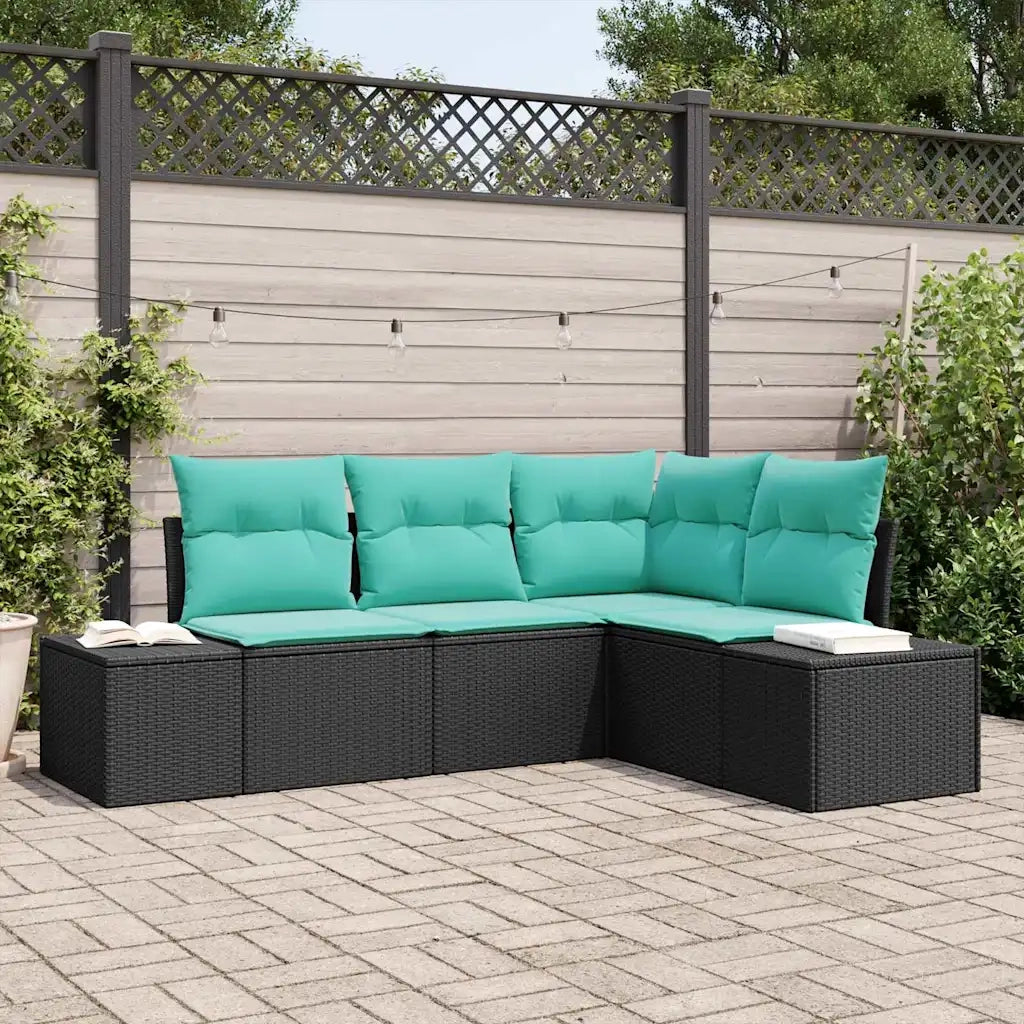 Set Divano da Giardino 4 pz Nero e Turchese polyrattan 3355715