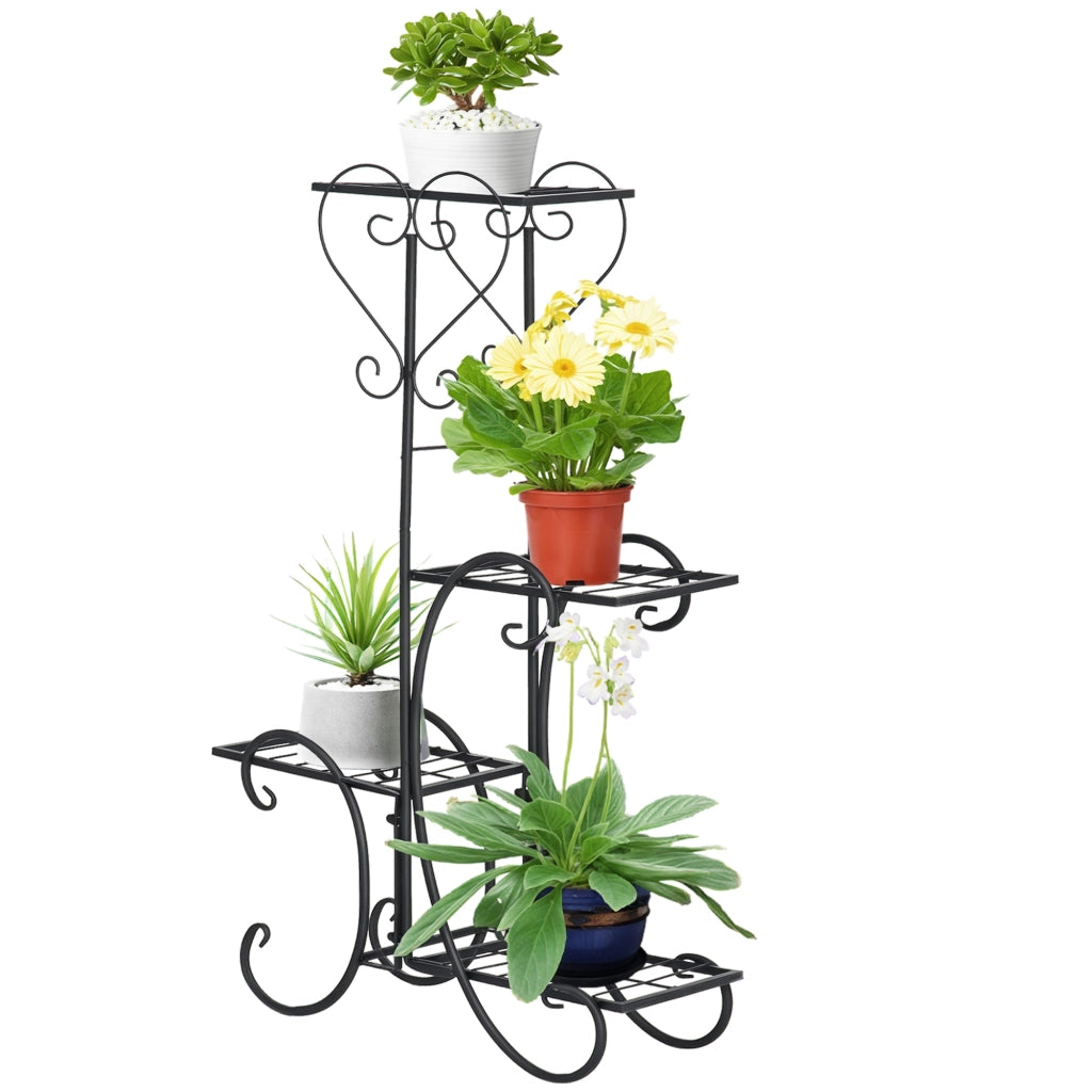 Fioriera a 4 livelli in metallo per interni ed esterni ¨C Minimal ¨C Nero 45x24.5x80 cm
