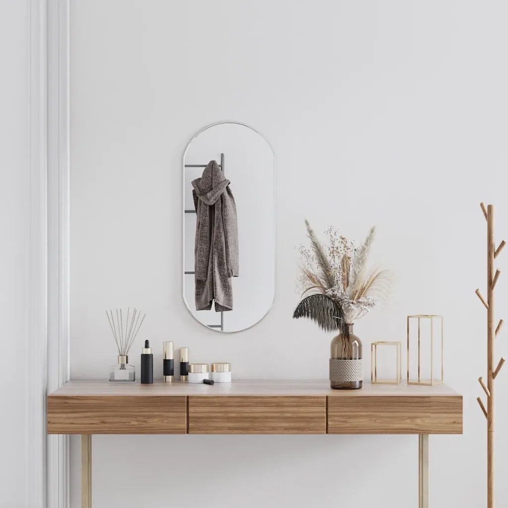 Specchio da Parete | Specchio decorativo Argento 80x35 cm Ovale