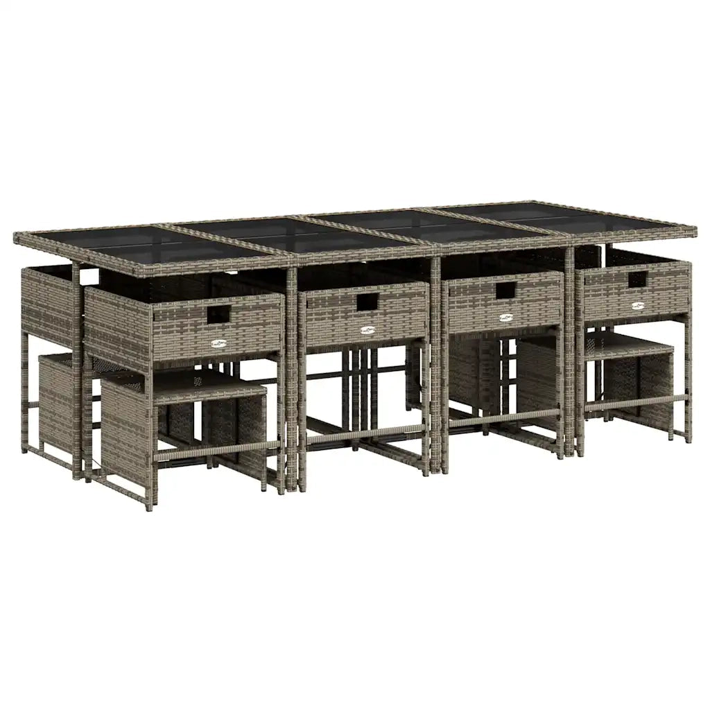 Set da Pranzo da Giardino 13pz con Cuscini Grigio in Polyrattan