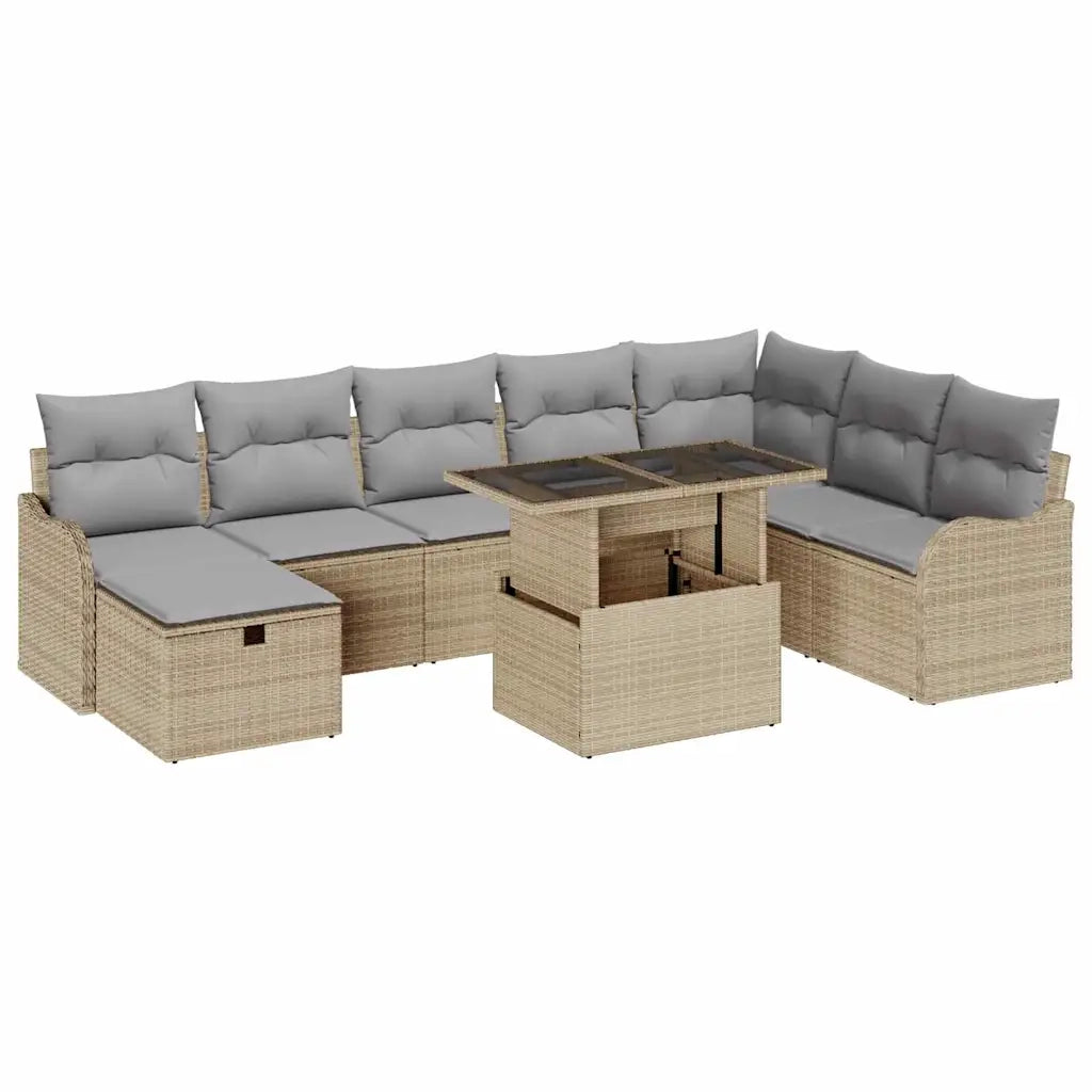 Set Divano da Giardino con cuscino 9 pcs Beige Poly Rattan
