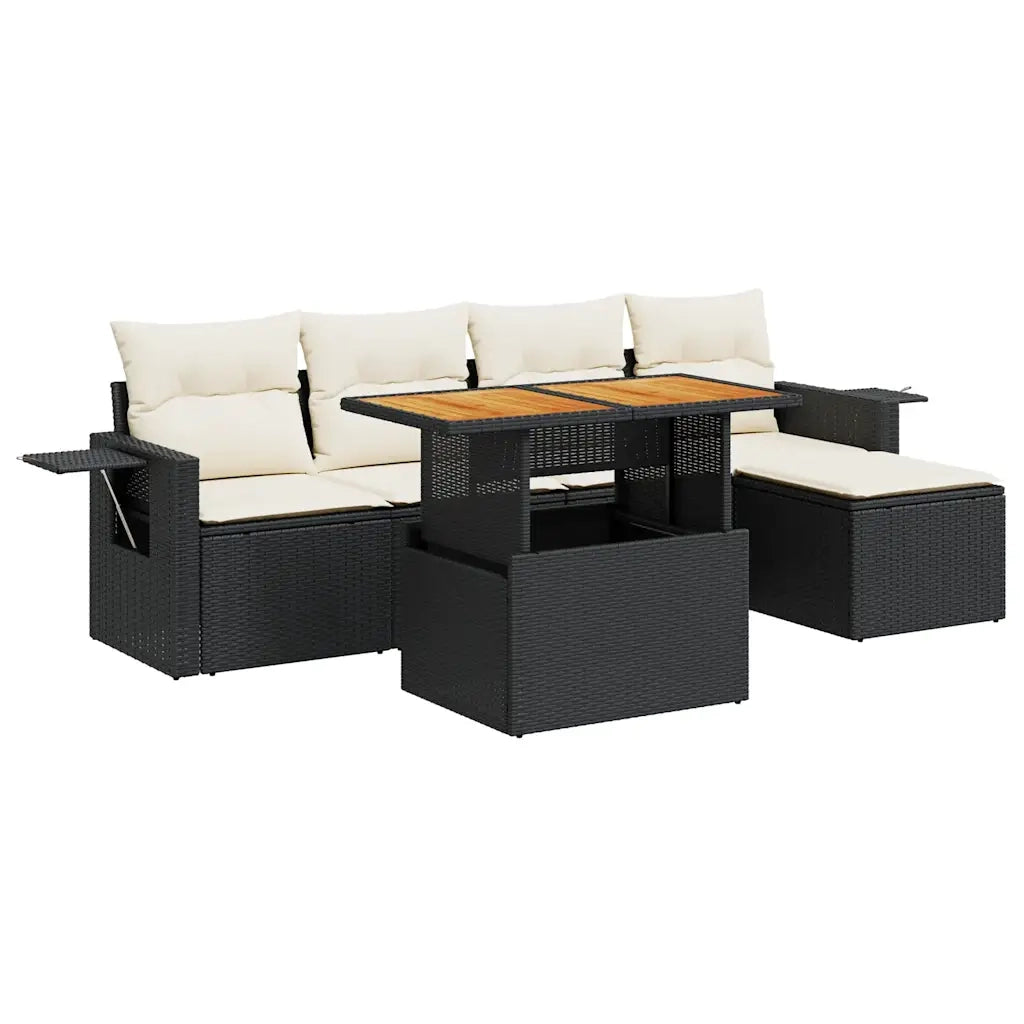 Set Divano da Giardino 6 pz con Cuscini Nero in Polyrattan 3327136
