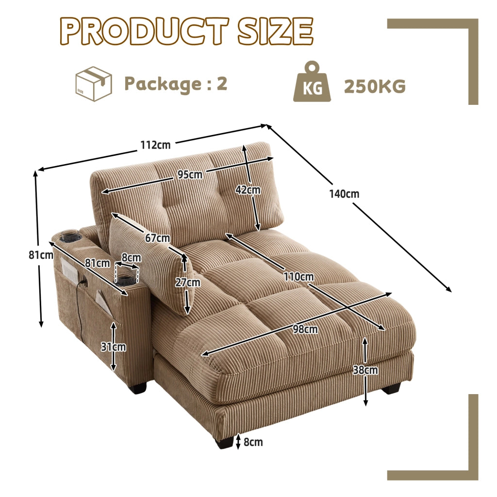 Poltrona con Braccioli e Schienale Reclinabile ¨C MINIMAL ¨C Khaki, Tessuto