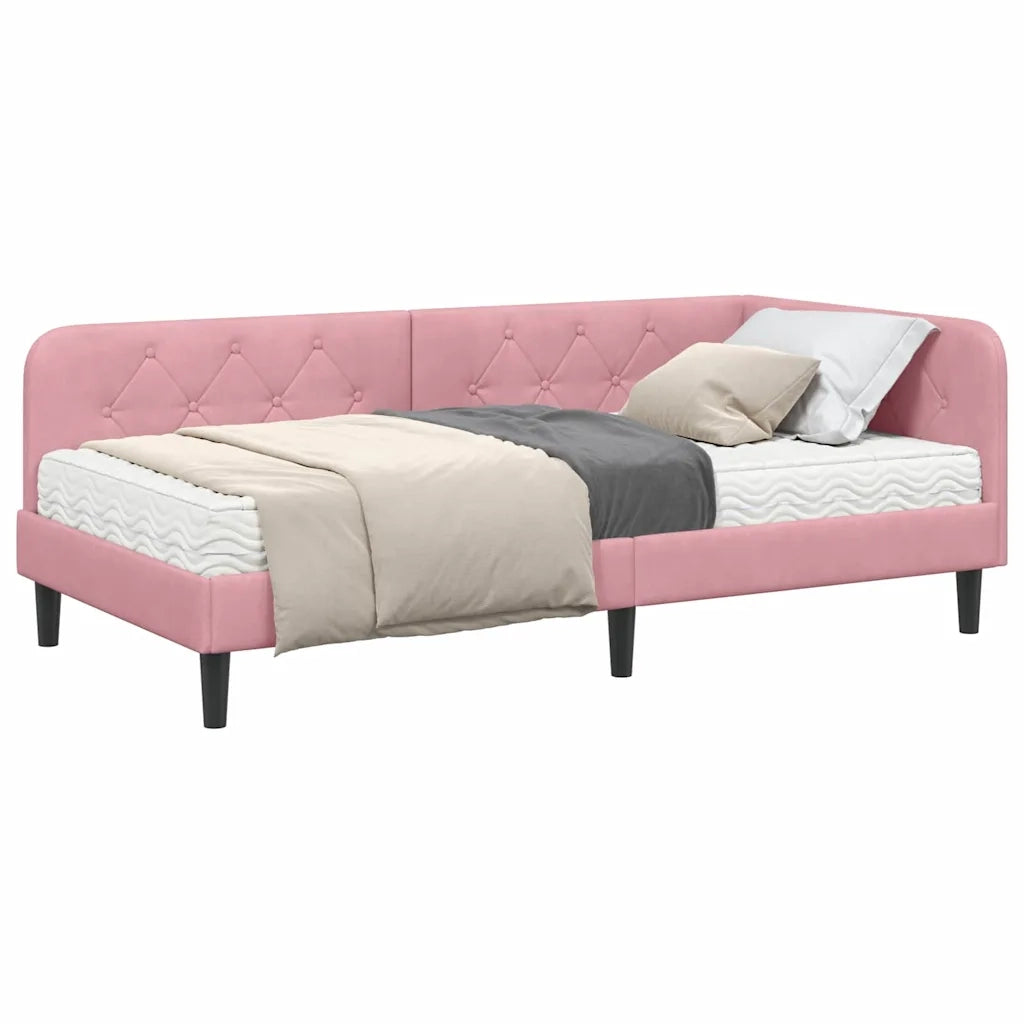 Cornice del letto ad angolo Rosa 100 x 200 cm Velluto 3394167