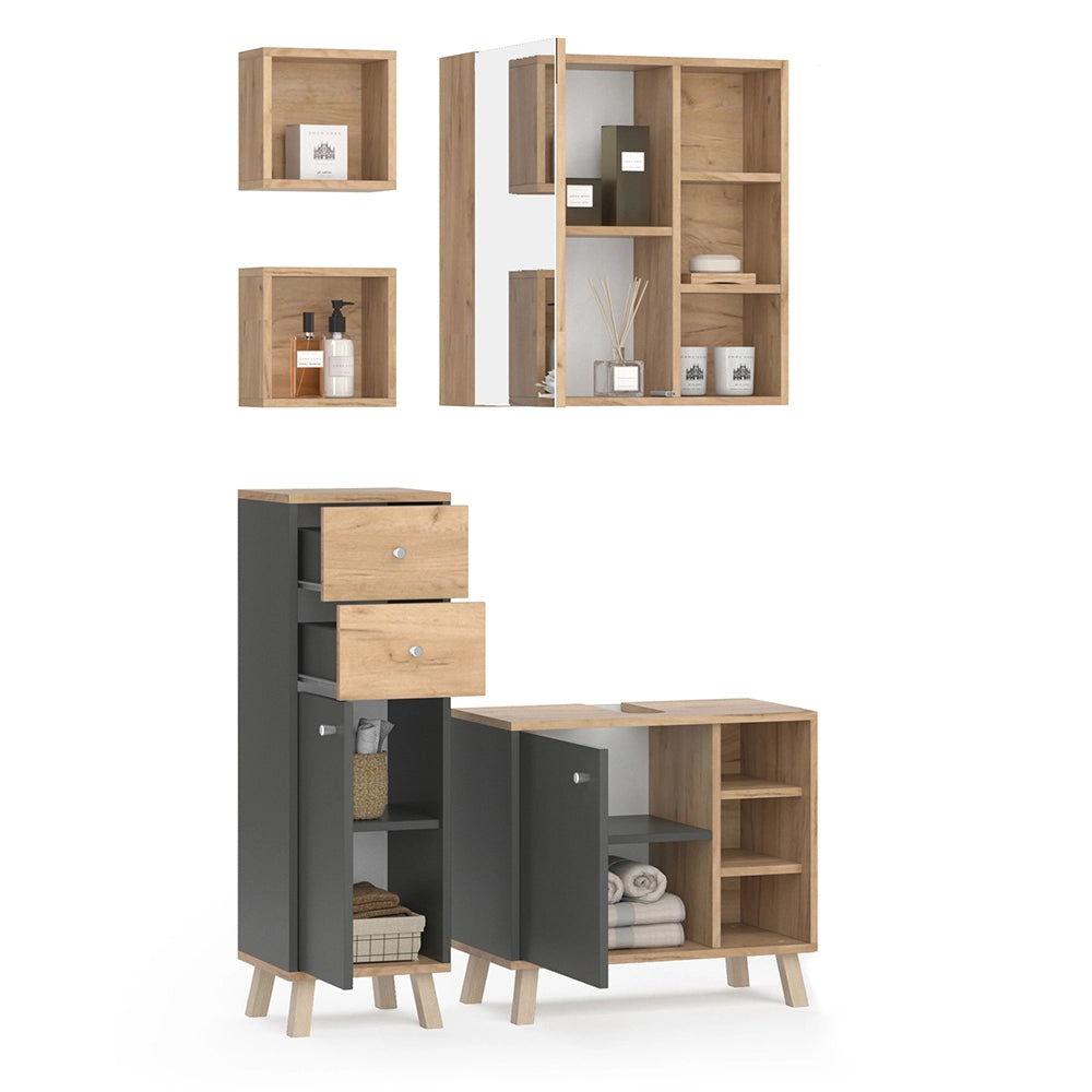 Vicco Set mobili bagno Antracite 4 parti