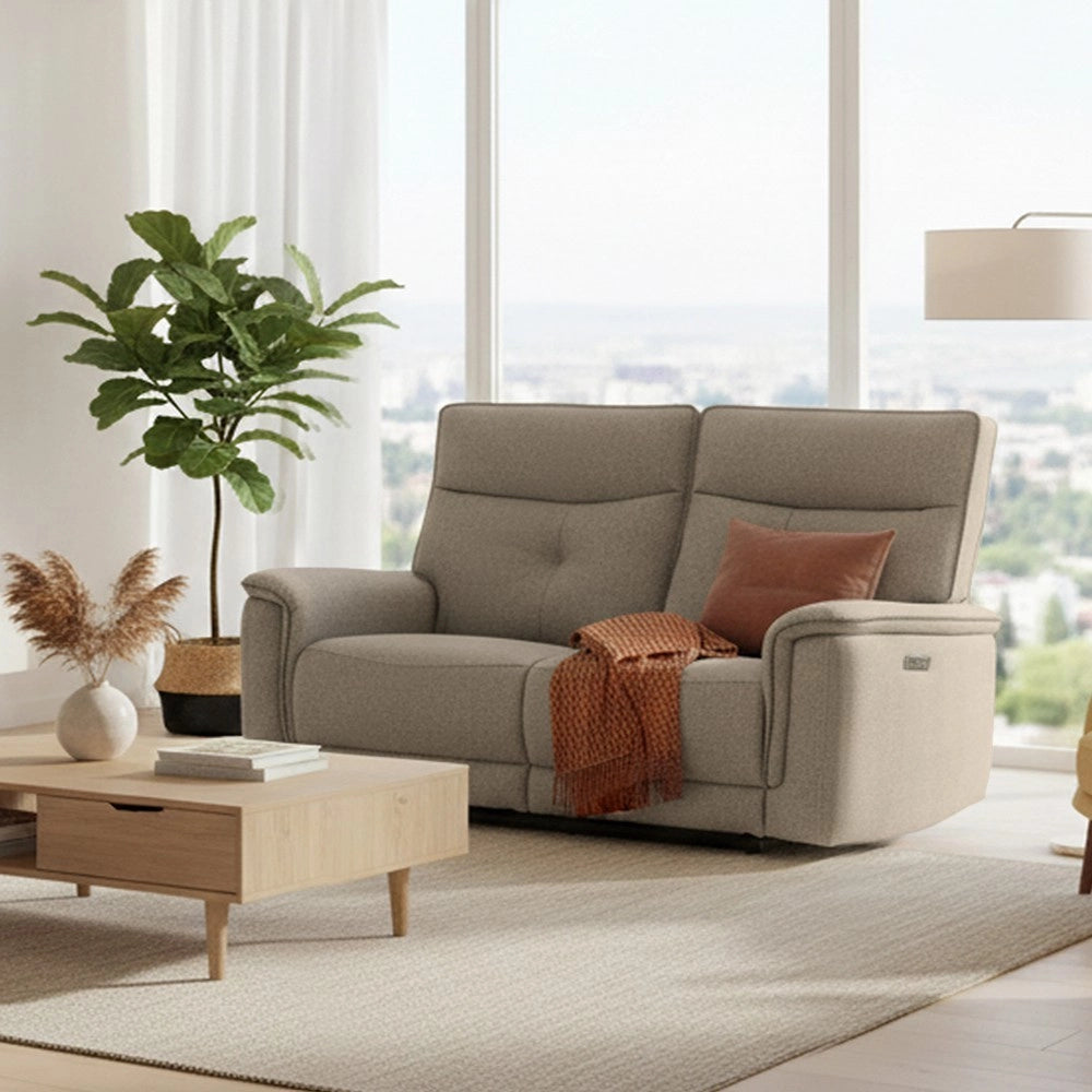 Divano recliner Elysio 3 posti elettrico in tessuto sabbia 198 cm