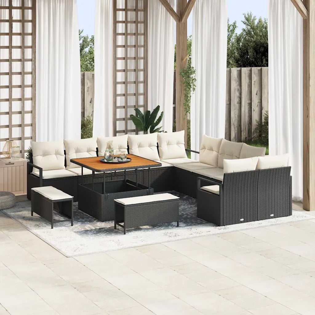 Set Divano da Giardino con cuscino 13 pcs Nero polyrattan 3362575