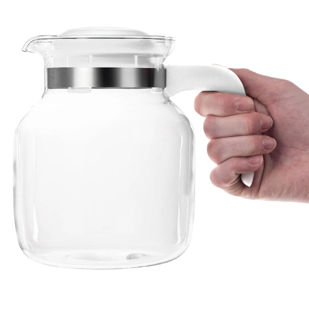 KADAX Brocca in vetro per tè e caffè da 1,5 l, resistente al calore, con coperchio, colore bianco.