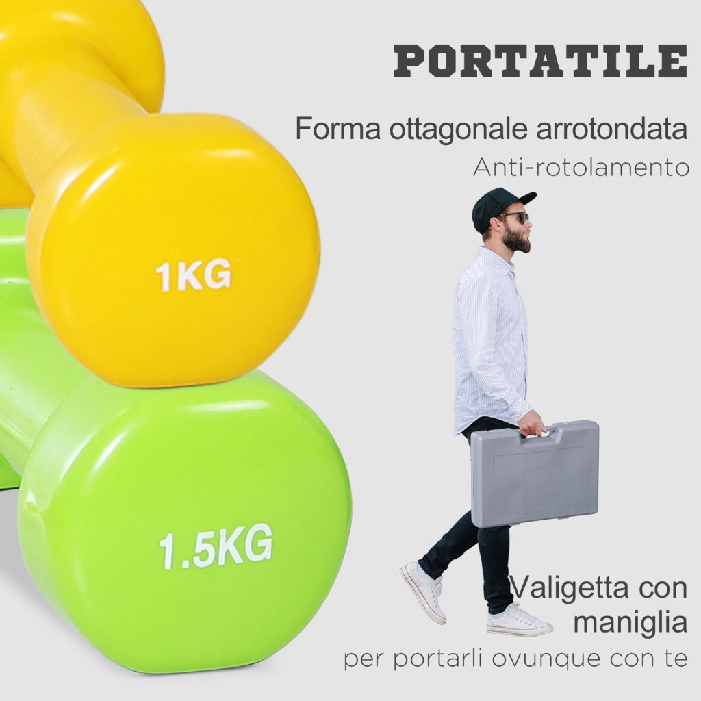 Set Manubri Pesi Palestra 10kg ¨C Minimal ¨C Fucsia Giallo Verde Viola Grigio