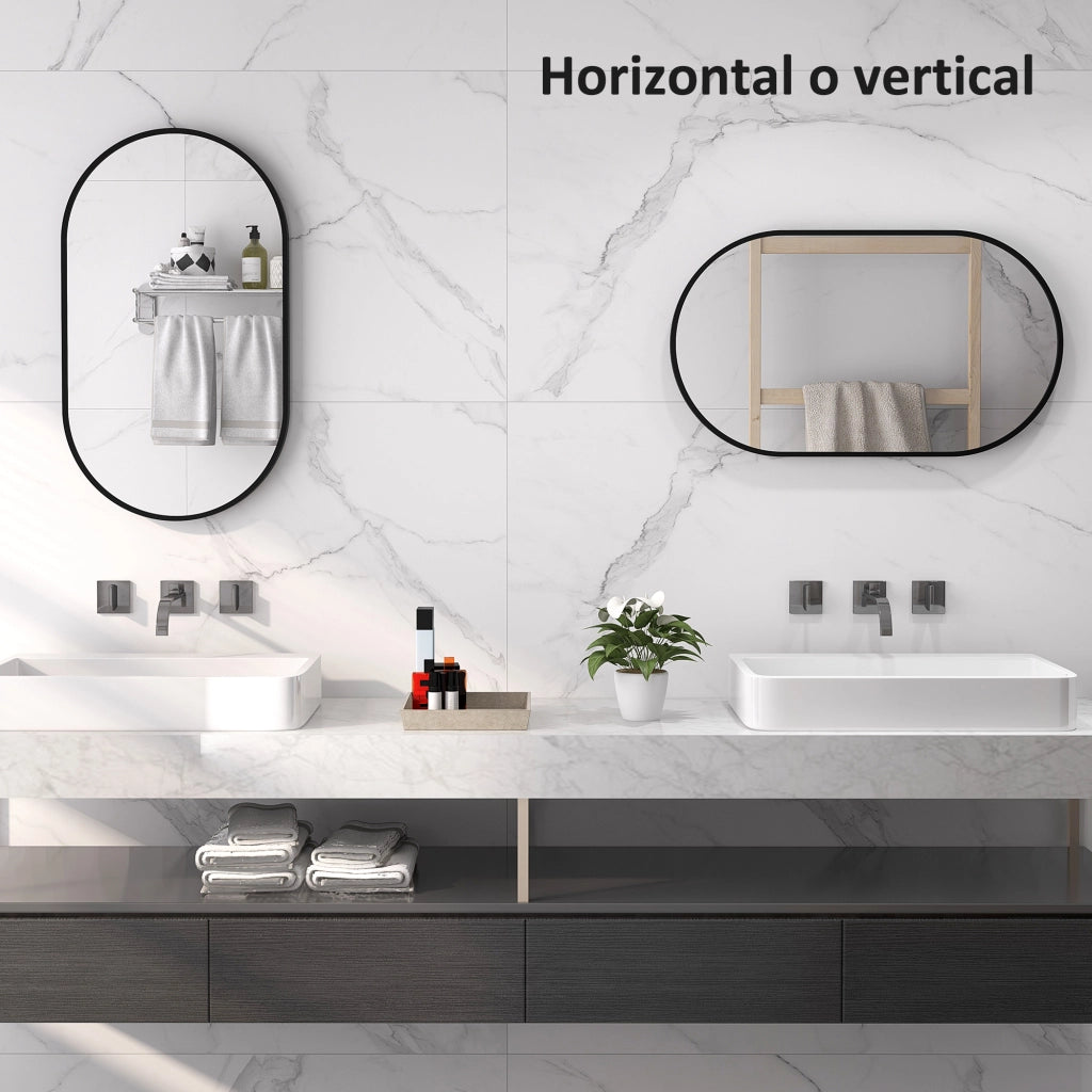 Specchio da Bagno Ovale con Cornice Alluminio ¨C Minimal ¨C Nero 60x90 cm