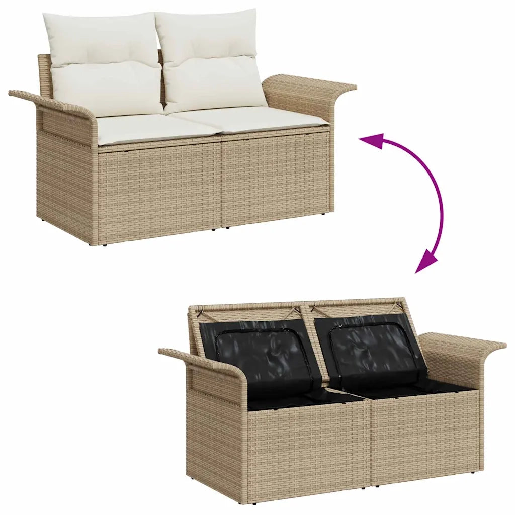 Set Divano da Giardino 7 pcs Beige e Crema polyrattan