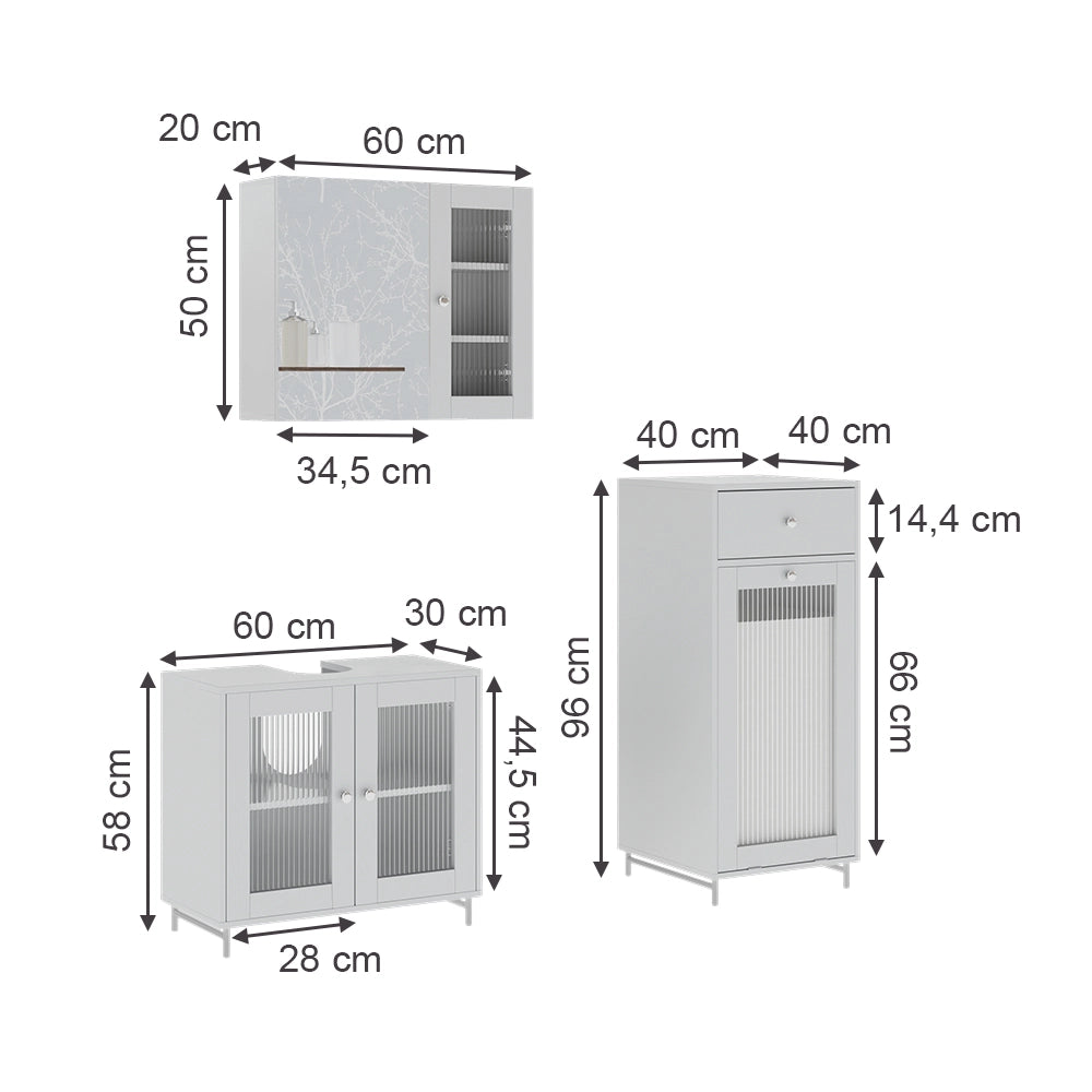 Set di mobili da bagno Vicco bianco, con mobile a specchio, 3 parti