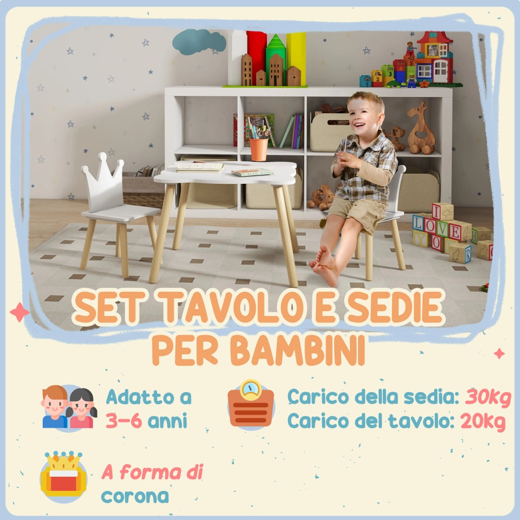 Set Tavolo e 2 Sedie per Bambini ¨C Minimal ¨C Bianco