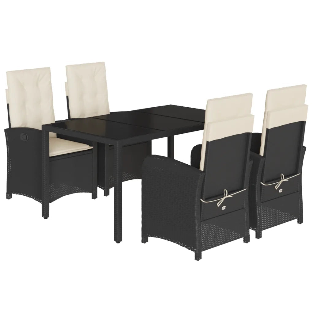 Set da Pranzo da Giardino 5 pz Nero con Cuscini in Polyrattan