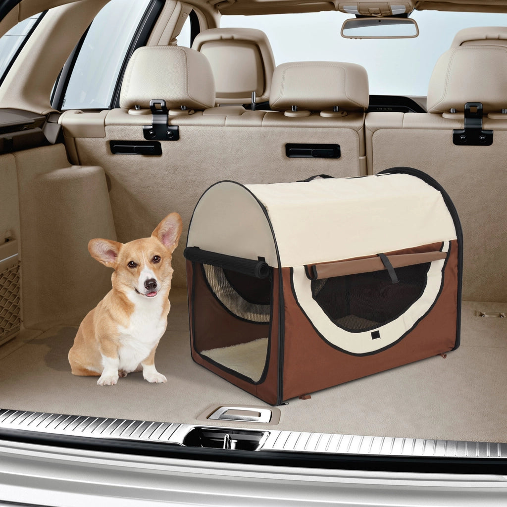 Trasportino per Cani e Gatti Pieghevole e Imbottito 61x46x51cm Caff¨¨