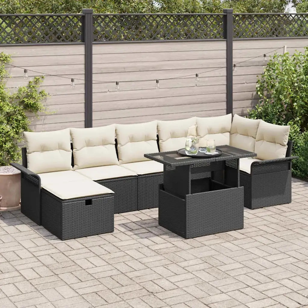 Set Divano da Giardino con cuscino 8 pcs Nero Poly Rattan 3361016